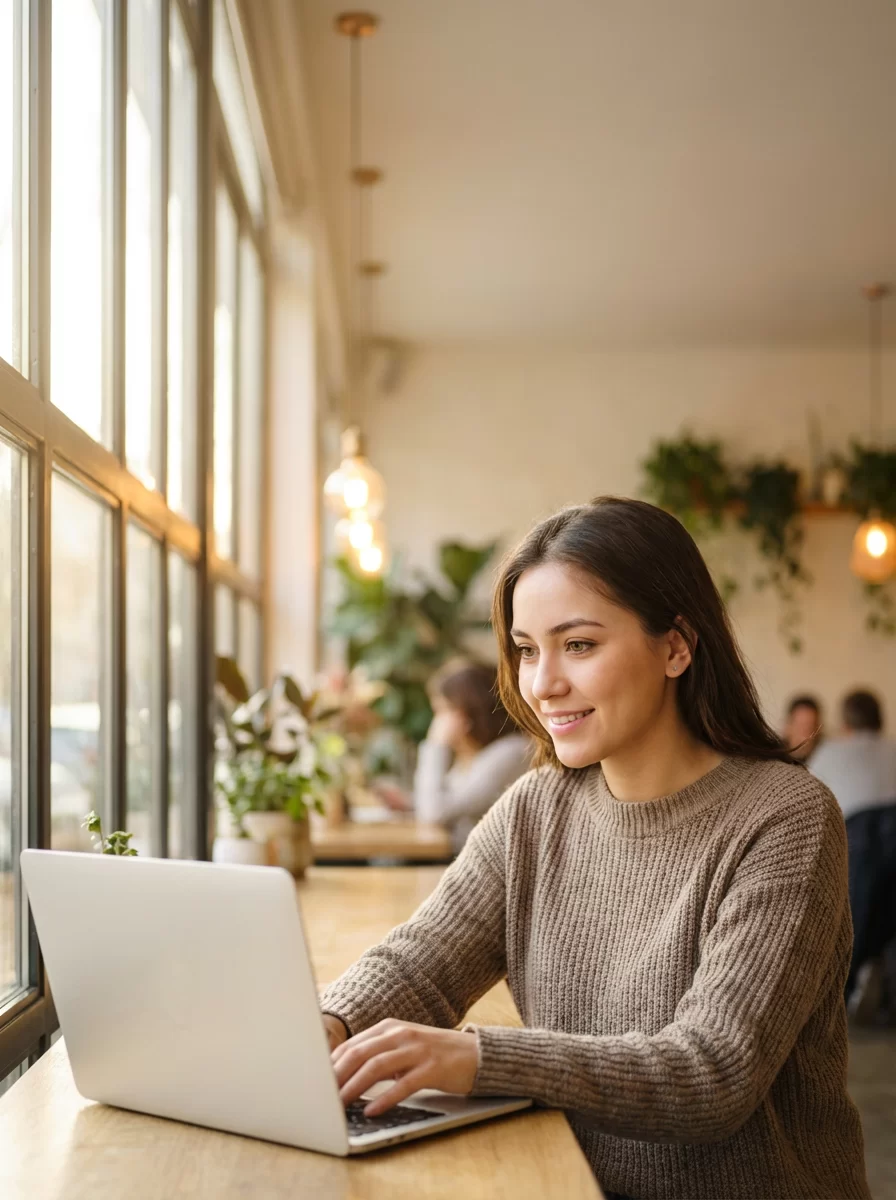 woman laptop cafe ecommerce