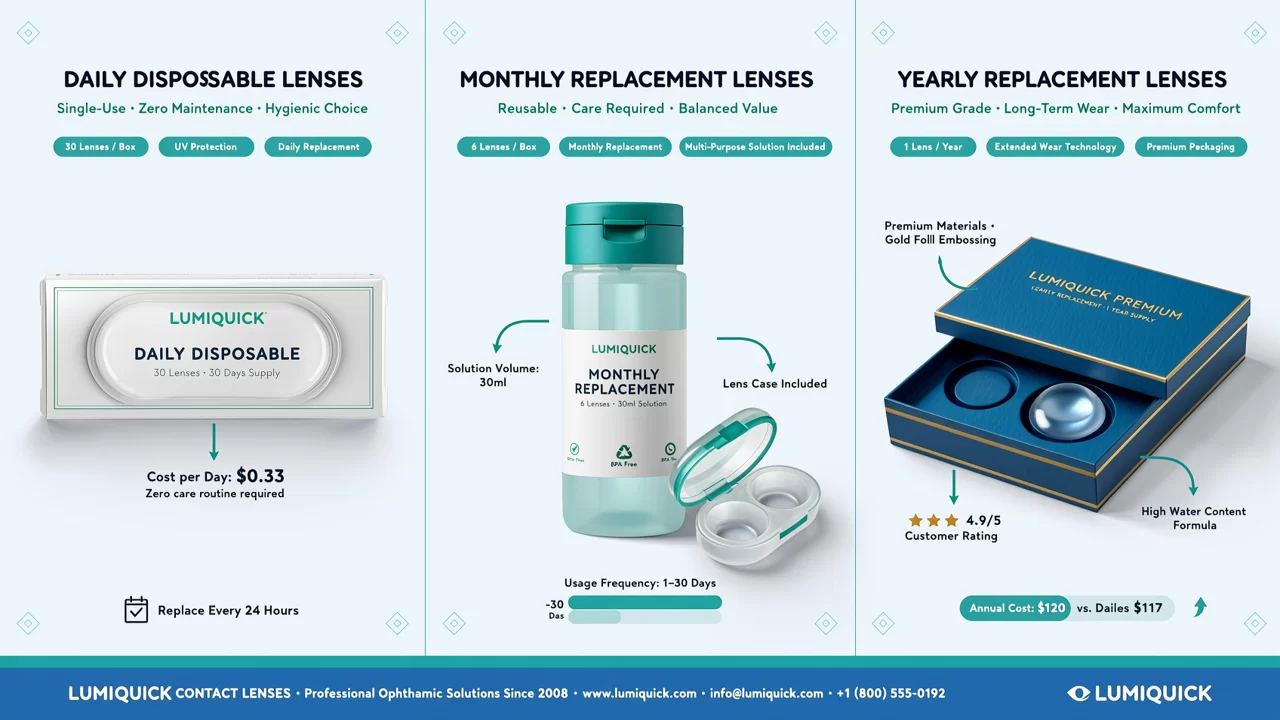 Comparison of daily disposable monthly and yearly contact lenses for brand owners