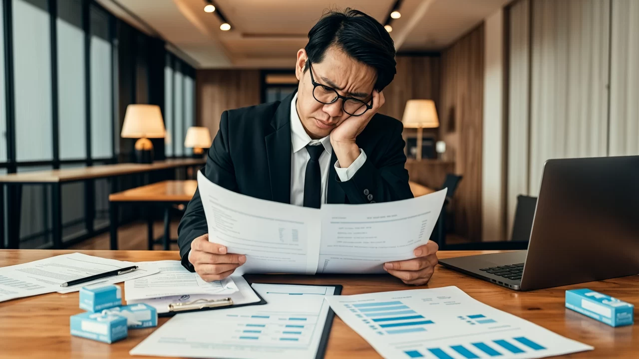 Business person evaluating supplier relationship for contact lens brand